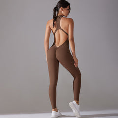 Solid Beauty-back Long Pants Jumpsuit Yoga Fitness Running Dance Slim Bodysuit Women Sports Clothing