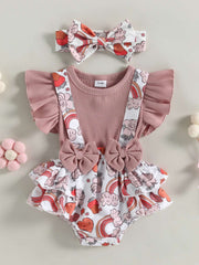 Baby Ruffle Sleeve Strap One-piece Bow Shorts