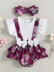 Baby Ruffle Sleeve Strap One-piece Bow Shorts